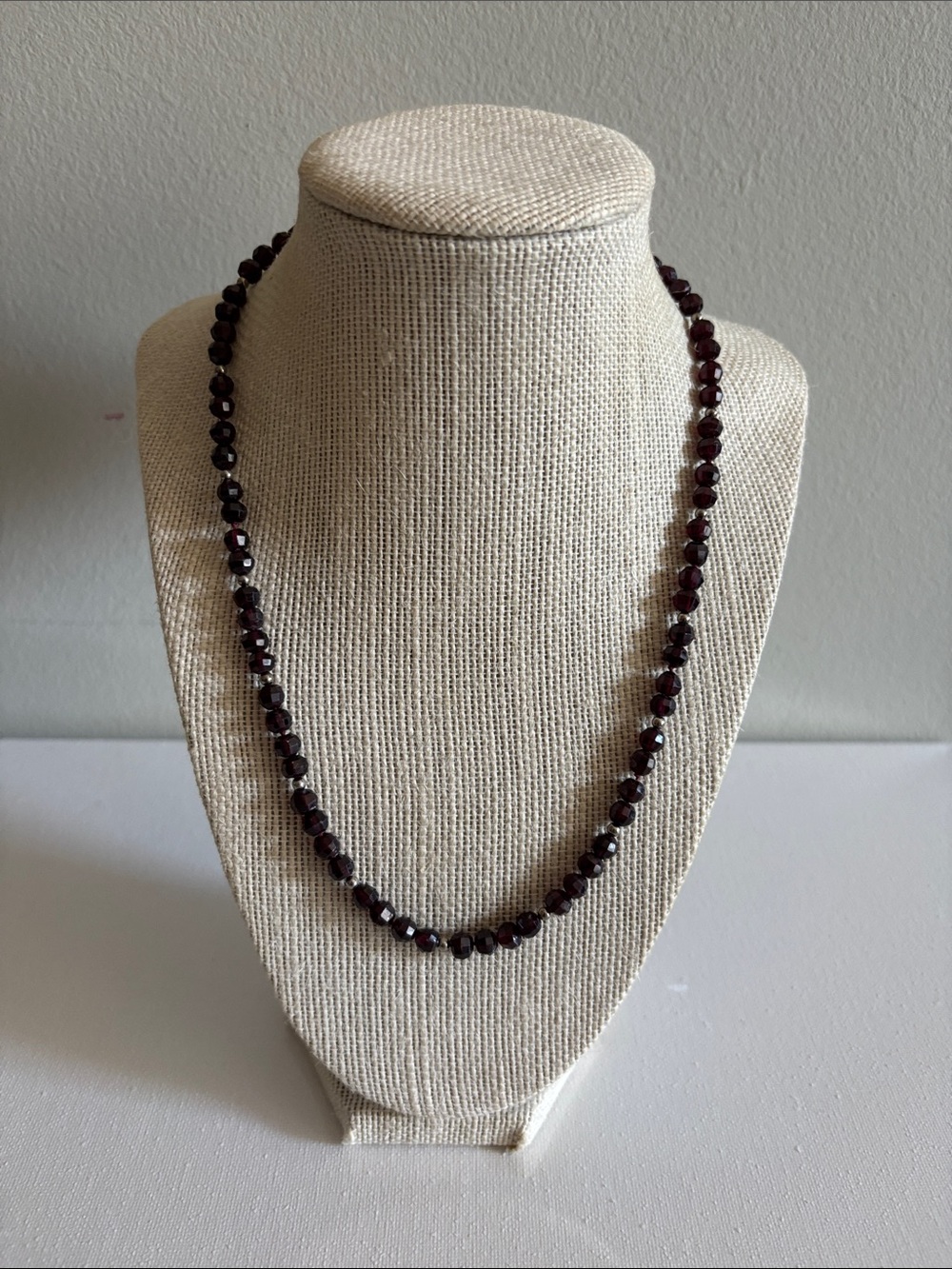 Vintage Garnet Faceted Bead Necklace - Deep Red